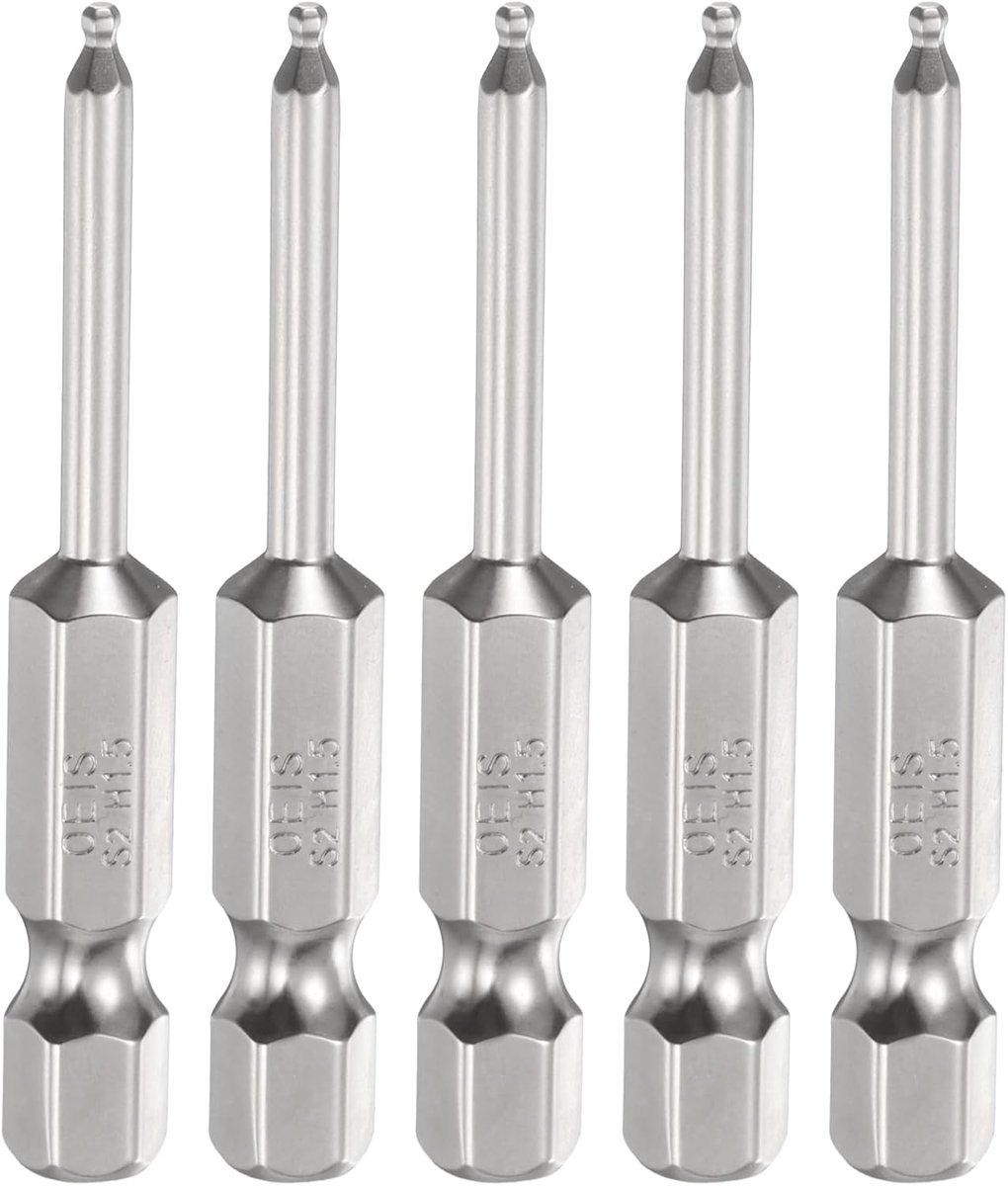5 stuks kogelpunt voor schroevendraaiers dopsleutel H1,5 (1,5 mm) kop 1/4 inch zeskantschacht 50 mm (2 inch) lang aimanté staal S2 schroevendraaier metrisch boor sleutel stopcontact