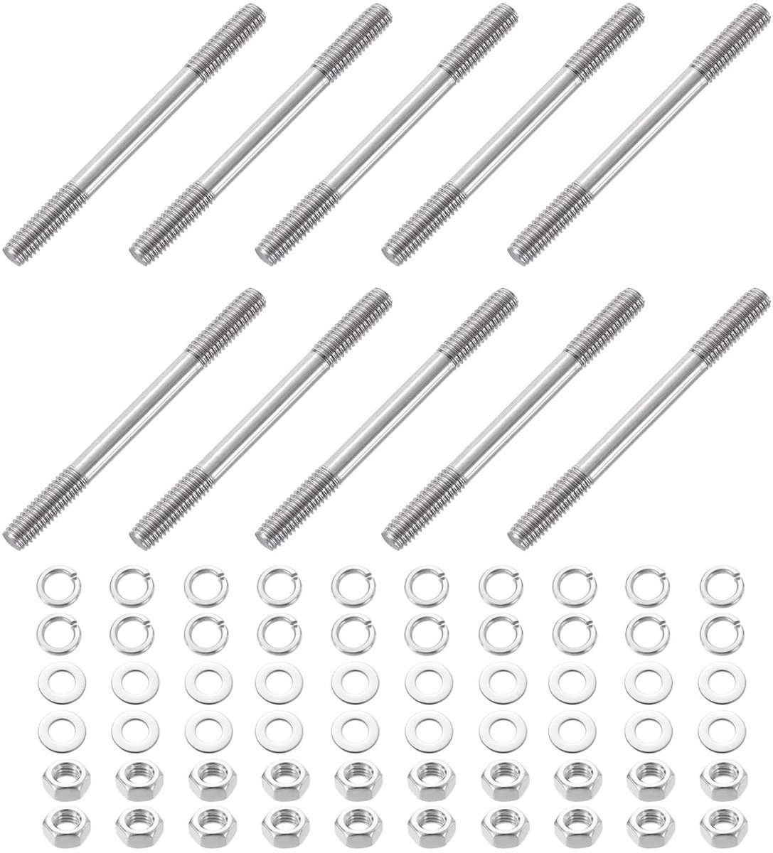Dubbelzijdige schroefdraadpennen, M6 x 70 mm, 304 roestvrij staal, dubbele schroefdraad, staafbouten met moeren en platte en borgringen, dubbelzijdig, voor thuisonderhoud, 10 stuks
