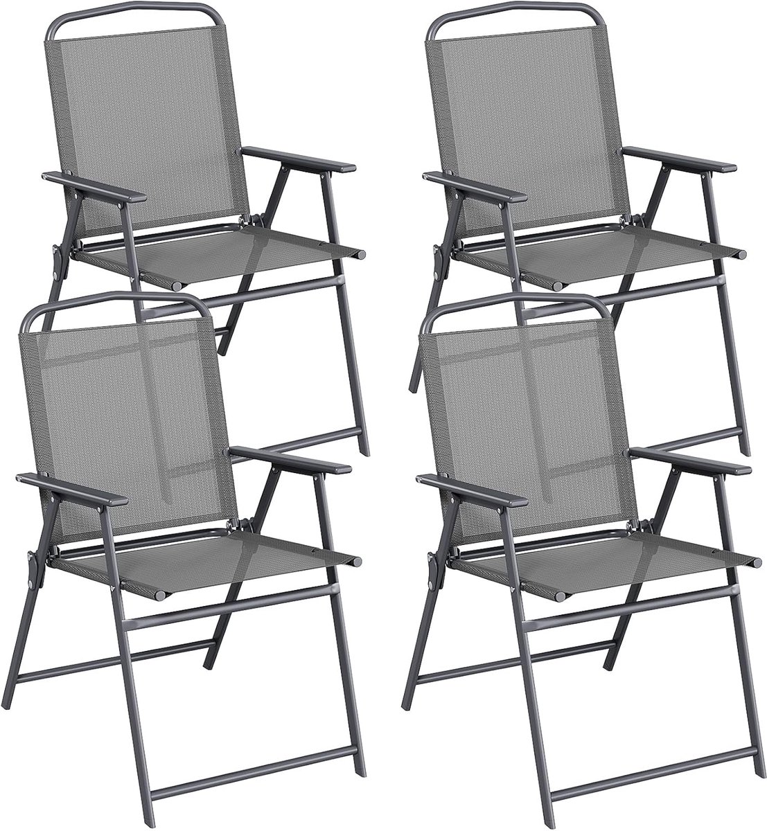 Tuinstoelen, set van 4, klapstoelen met rugleuning, armleuningen, terrasstoelen, outdoor stoelen, tot 150 kg belastbaar, klapstoel voor camping, strand, tuin, zwembad, terras, grijs