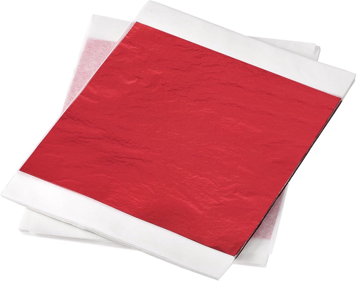 Rood bladpapier, goudblad, 14 x 14 cm, voor kunstdecoratie, sculpturen, verpakking van 100 stuks