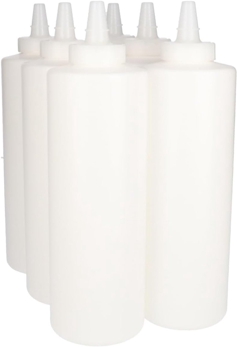 6 x Knijpbare Doseerfles 750 ml wit met Tuitdop naturel- BPA Vrij - Niet Breekbaar - Plastic Flesjes Navulbaar - Met Dop - Lege Flessen - 6 stuks
