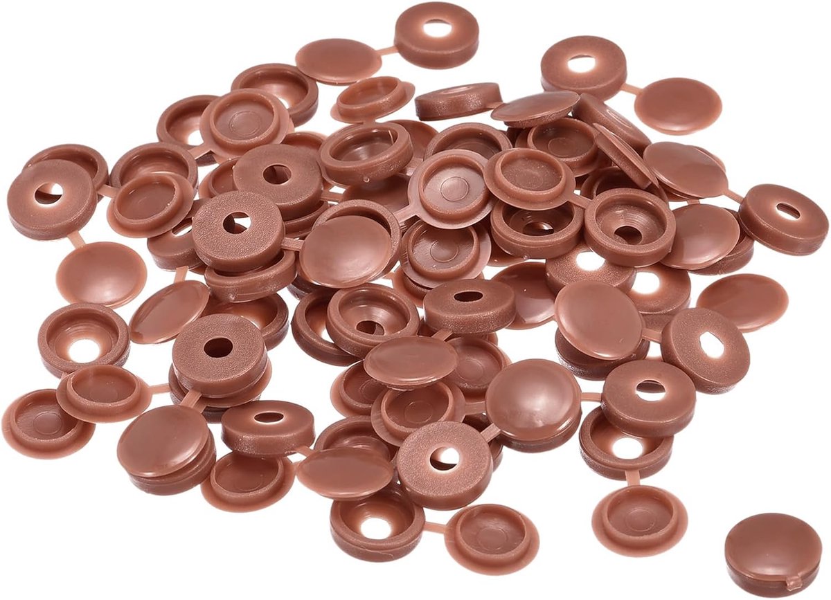 sourcing map 100 stuks 5 mm scharnierende schroefdoppen plastic inklapbare schroefklikdeksel sluitring beschermhoes voor M3, M4, M5 schroeven, bruin