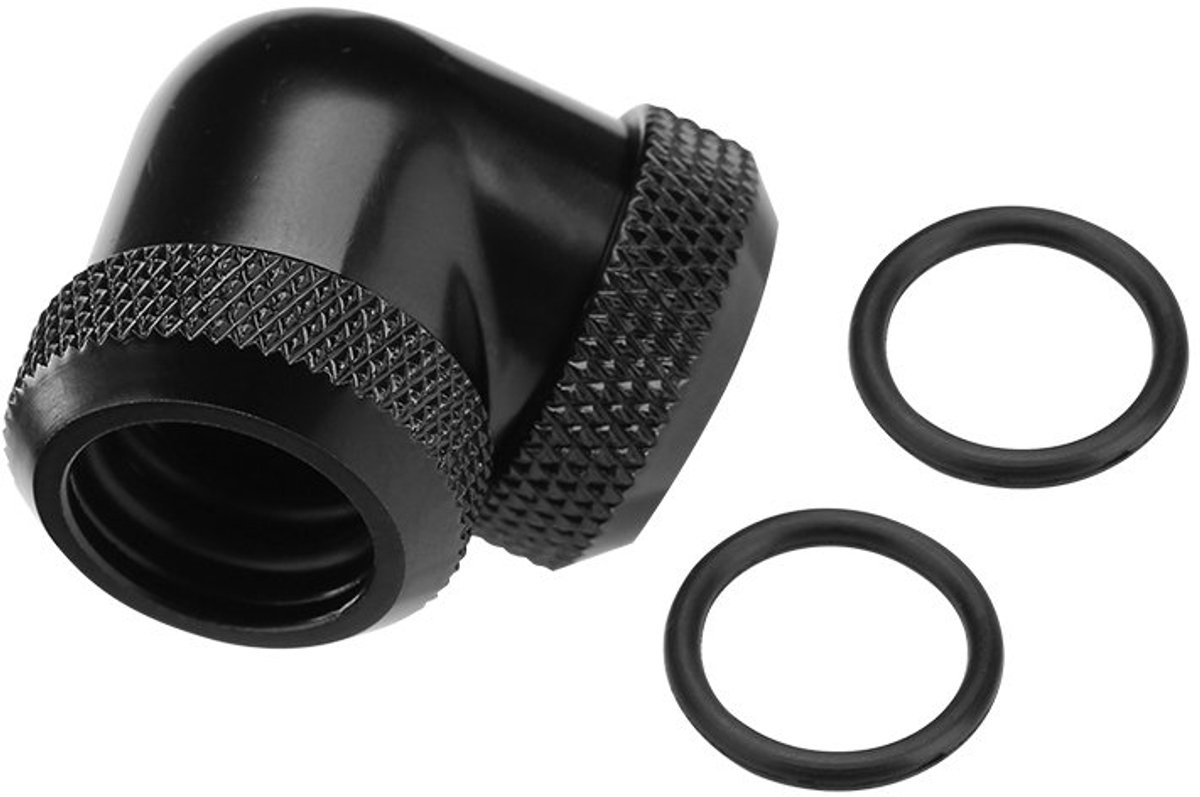 14 mm OD G1 / 4 schroefdraad, hoek van 90 graden, buisconnector voor waterkoeling, dubbele harde buis voor CPU-waterkoeling, pc-waterkoeling, two-touch aansluiting met siliconen afdichting (zwart)