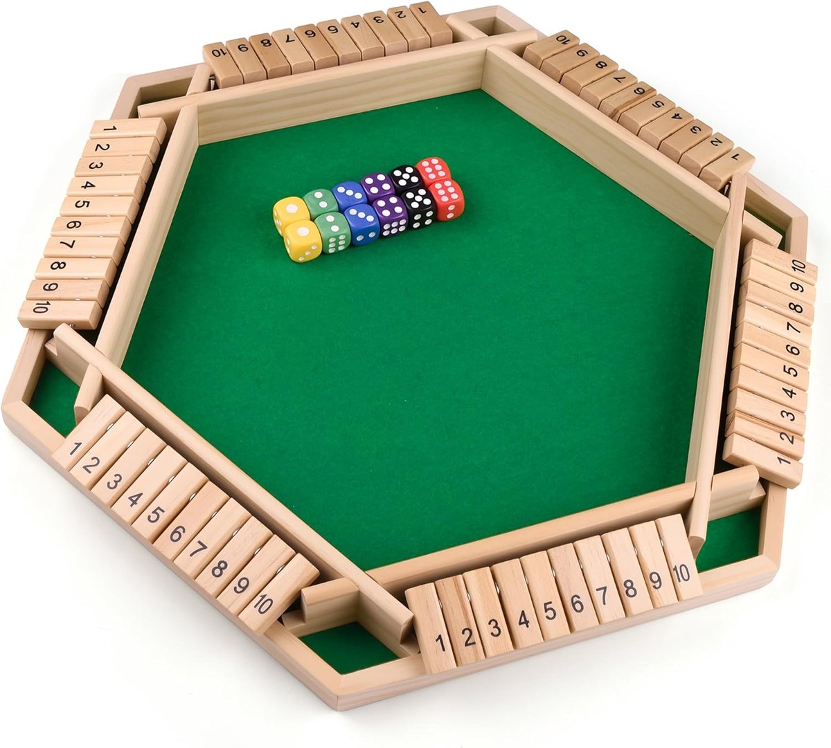 The Box Bordspellen, houten tafelspel voor 6 spelers, Klassieke dobbelspellen, reisspel, traditioneel houten wiskundedobbelspel voor kroegen, geweldige bordspellen voor het hele gezin
