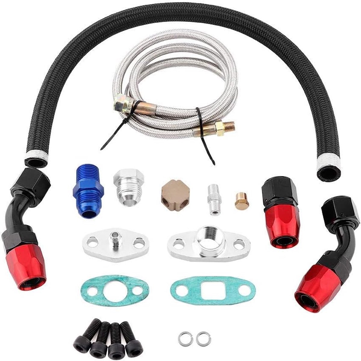 Turbo Olietoevoerleiding Kit, turbo Olietoevoer Retourleiding AN10 Fitting Adapter Flens Kit Fit voor T3 T4 GT35 T70 T66