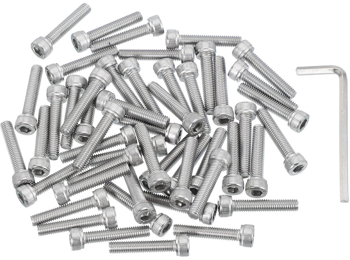 50 stuks M5 x 25 mm zeskantschroeven, 304 roestvrij stalen zeskantaandrijving, machineschroeven met zeskantsleutel, volledige schroefdraad