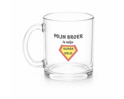 mijn broer is mijn superheld theeglas transparant - 330 ML - Broer - super broer - theemok - theeglazen - koffiebeker - verjaardag - cadeautje voor broer - broer artikelen - kado - geschenk
