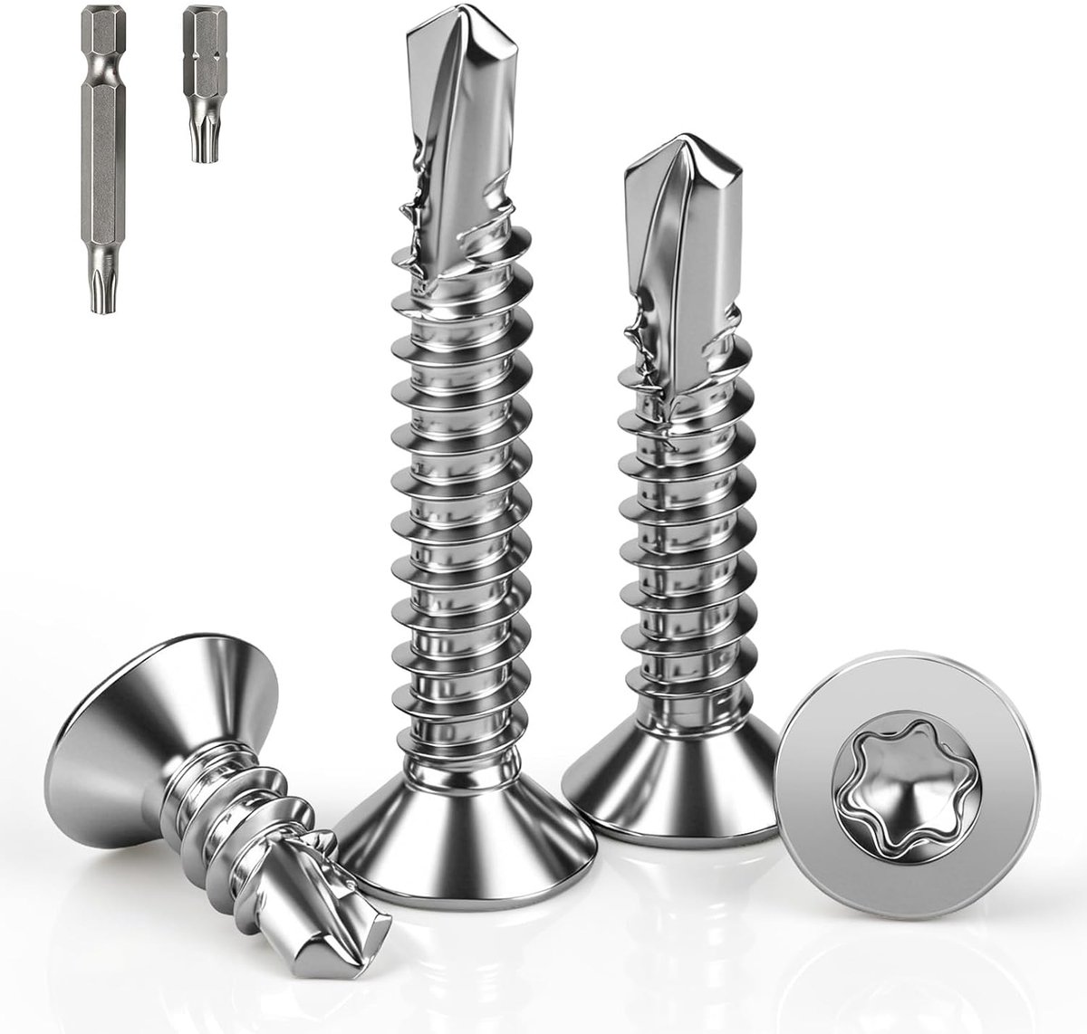60 stuks boorschroeven, verzonken Torx M4,8 x 50 mm, zelftappende schroeven, verzonken schroeven, roestvrij staal 410, plaatschroeven DIN 7504, platte kop, zelfborende schroeven voor plaatstaal