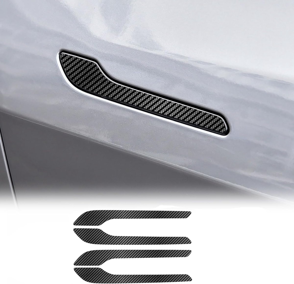 KUNGKIC Voor Tesla Model Y Juniper 2025 auto deurgreep bovenafdekking decoratieve autodeur buitengreep sticker interieur accessoires cadeau, TPU koolstofvezelpatroon