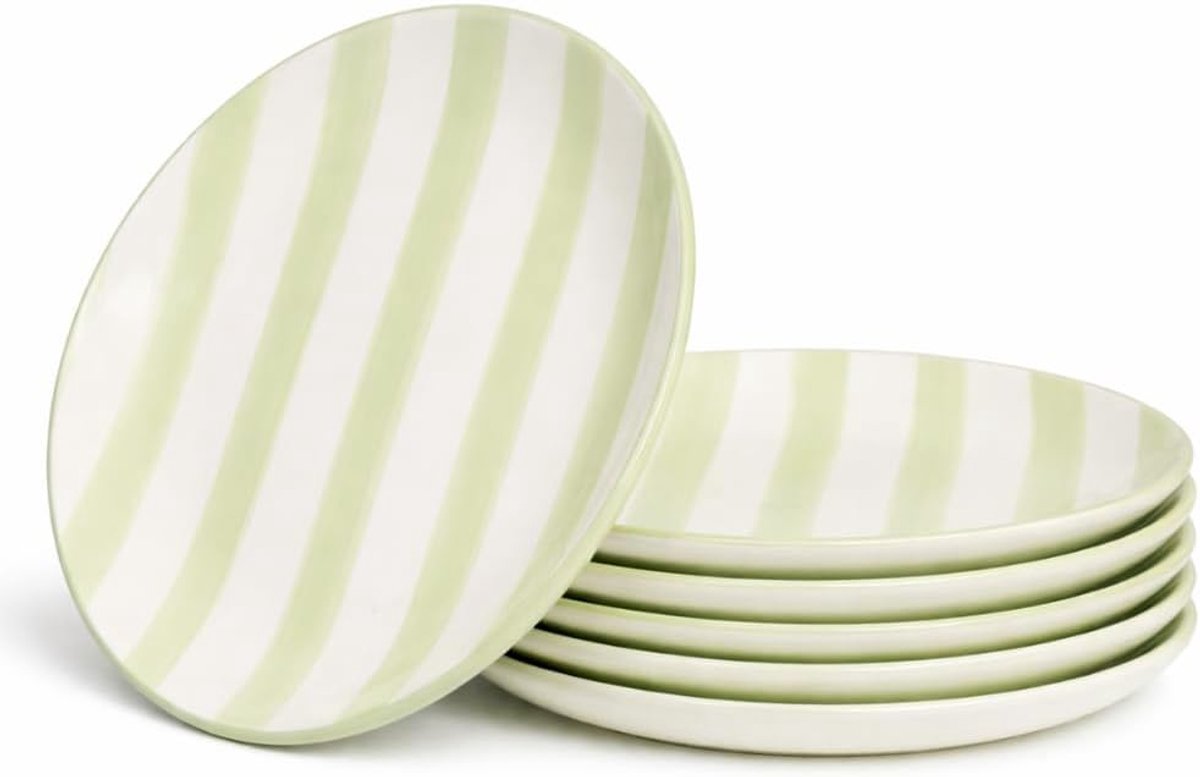 Ontbijtborden - 6 Stuks - Groen - Wit - Dessertborden - Gebaksborden - 19 cm - MARINA