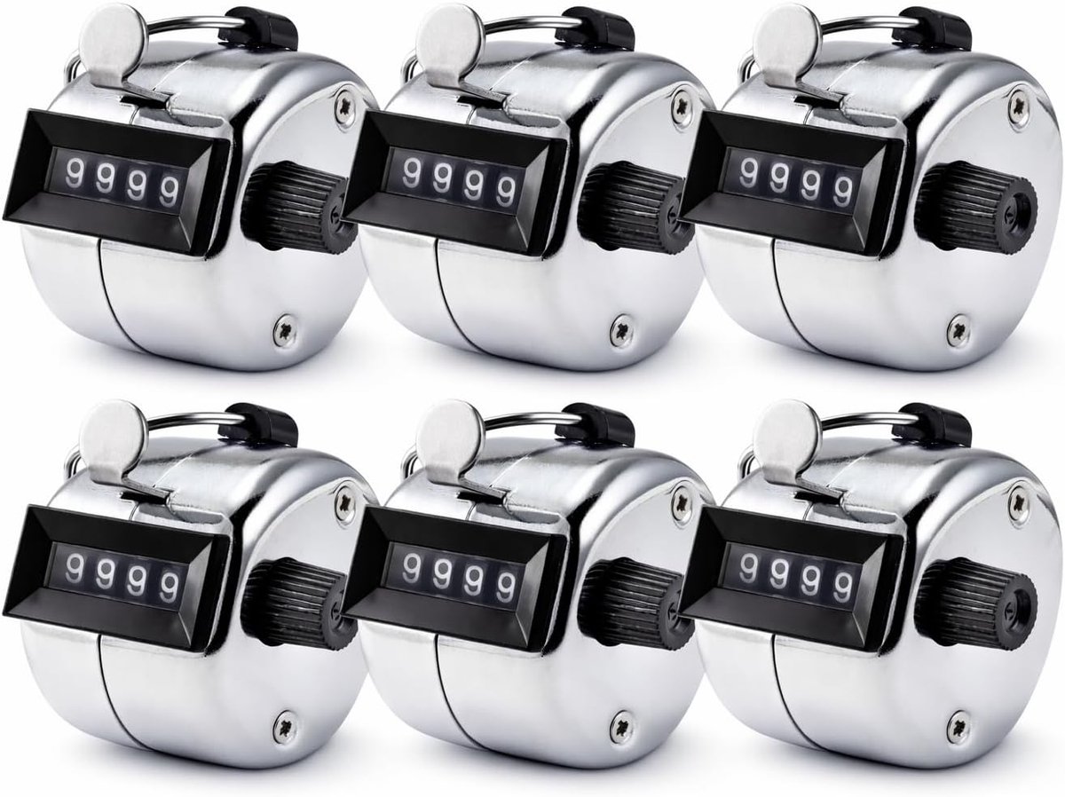 Handteller set van 6 - mechanische click counters - duurzaam met metalen behuizing - ideaal voor nauwkeurige telling - SnelShoppen