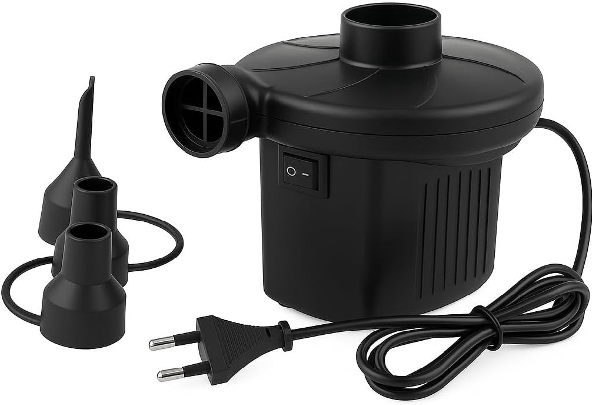 Elektrische luchtpomp 150 W - EU-stekker - Met 3 opzetstukken - Snelle inflatie voor luchtbedden - SnelShoppen