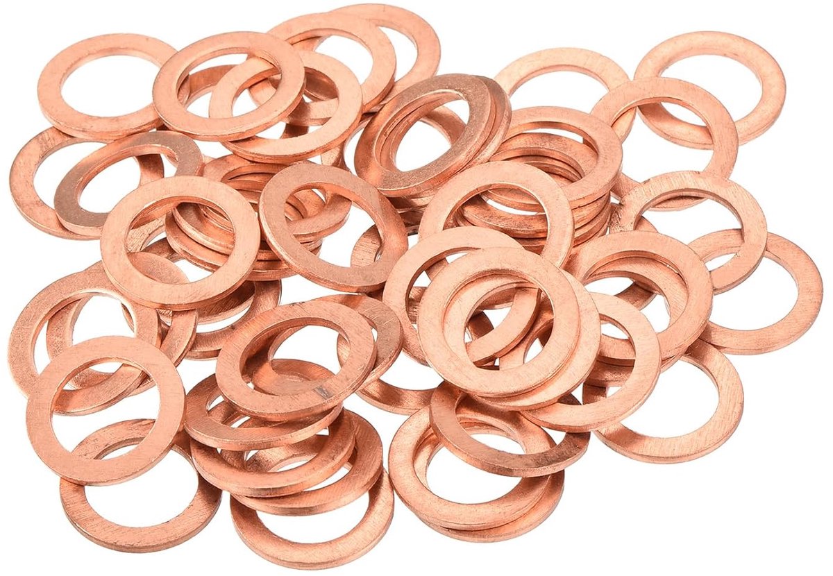 52 stuks platte koperen afdichtingen, 13 x 19 x 1,5 mm koper, verbeterde platte metrische afdichtingen voor hydraulische fittingen, schroefbouten, moeren, elektronica-reparatie