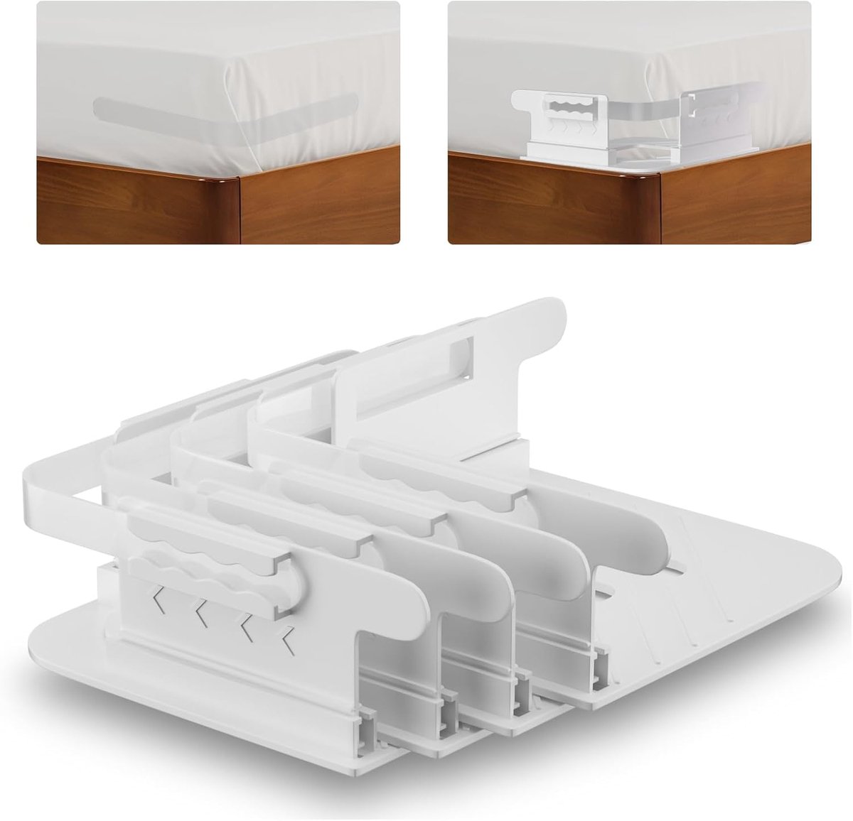 Lakenspanners met sluitstrips, de hoeshouder houdt lakens strak en kreukvrij, antislip bedlakenhouder voor alle matrasmaten, verstelbare hoogte blad hoekhouder