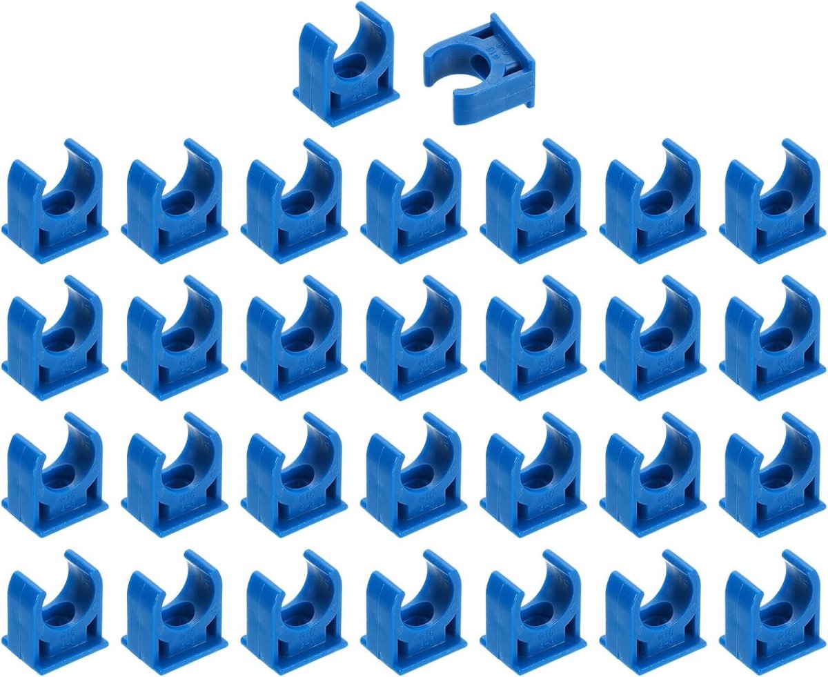 30 stuks pvc-waterbuisklemmen, U-vormige slangklemmen, irrigatiebuishouder voor 16 mm buitendiameter voor tv-schalen, slangklemhouder, slang, blauw