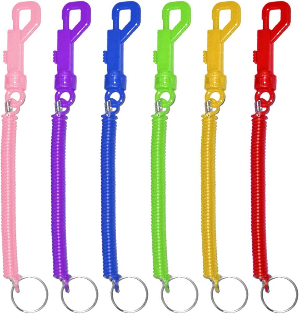 sleutelhangers, rekbaar, elastische sleutelhanger met plastic clips, spiraalvormige veersleutelhouder, uitglijdende schakelaar met karabijnhaak, intrekbare sleutelhanger, voor