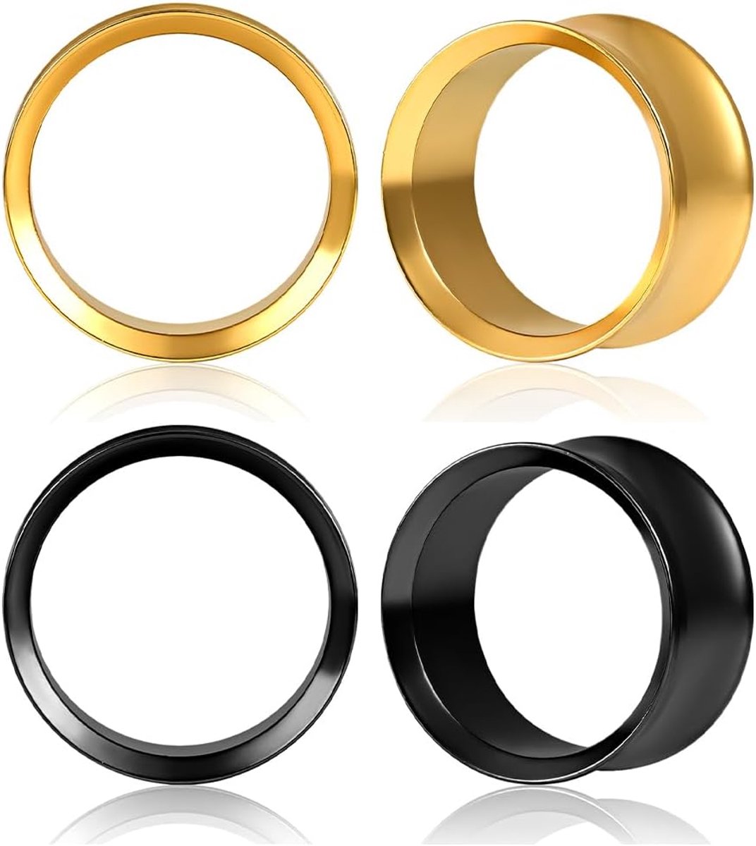 Oor Flesh Tunnel 2 paar oorpiercing roestvrij staal double flared zwart zilver oorplug uitgerekte expanderpiercing sieraden voor vrouwen en mannen 6 mm - 25 mm