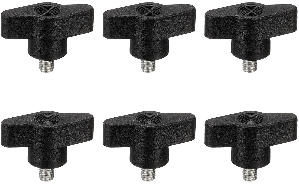 T-schroeven M6 x 8 mm, 6 stuks koolstofstaal, mechanische handgrepen voor handmatig spannen, reserveonderdeel, zwart