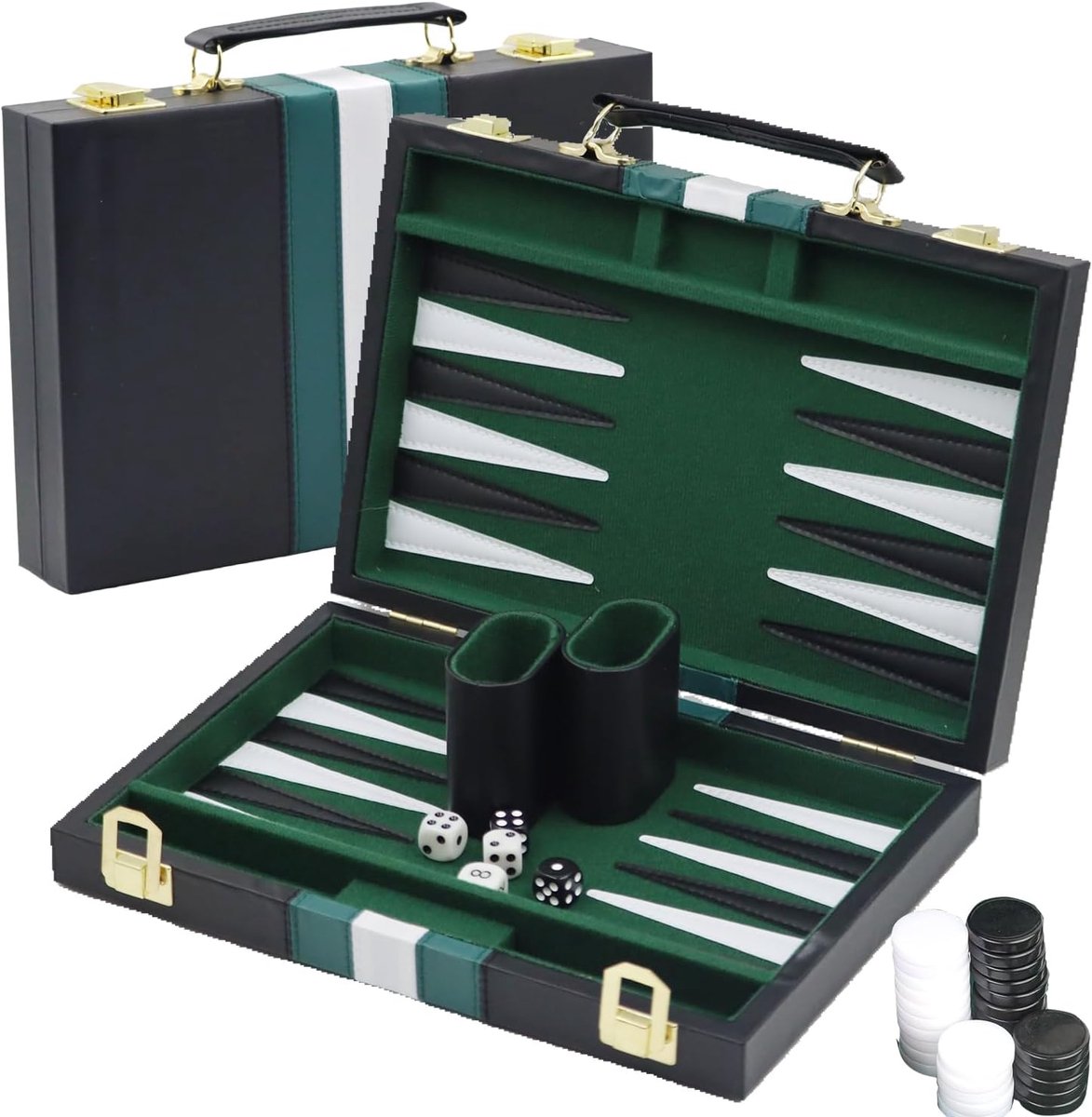 Backgammon Set koffer voor 2 spelers, klassiek 11 inch bordspel met hoogwaardige leren tas, draagbare reis-backgammonset (28 cm, zwart)