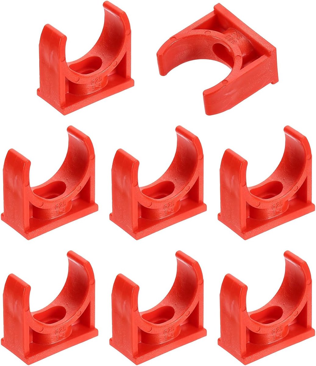 8 stuks pvc-waterbuisklemmen, U-vormige slangklemmen, irrigatiebuishouder voor 25 mm buitendiameter voor tv-schalen, slangklemhouder, slang, rood