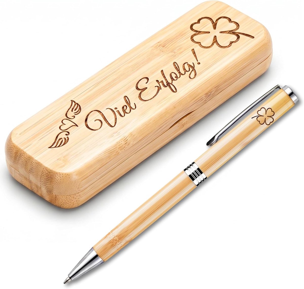 Geluksbrenger balpen, houten doos met gravure, veel succes, afscheidscadeau voor collega's, unieke geluksstift, bedankje, geschenken voor medewerkers, werkcollega's, baanwisseling