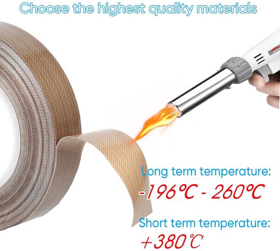 100% kwaliteit Assurance; PTFE gecoat glasvezel teflon tape, hoge temperatuur tape; Drying Conveyor Belt; Welding Sealing Tape; -196°C - 300°C 25mm x 12yards x 0.18mm Brown 1 — afbeelding 3