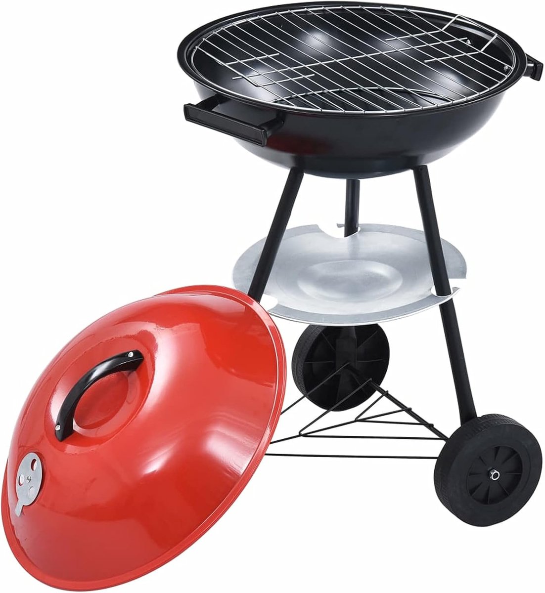 Houtskool kogelbarbecue, barbecuefeestjes met wielen, draagbaar, campinggrill, ronde grill, barbecue, staande grill, houtskoolgrill, rookoven, tuingrill, grillwagen, BBQ, barbecue, XXL-grill met groot grilloppervlak