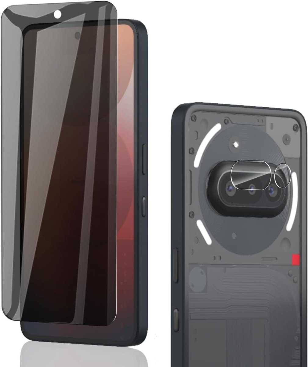 Displaybeschermfolie voor Nothing Phone (3A), 1 stuks anti-spy gehard glas en 1 camera-glas, hardheid 9H, krasbestendig, anti-spy folie voor Nothing Phone (3A), gehard glas