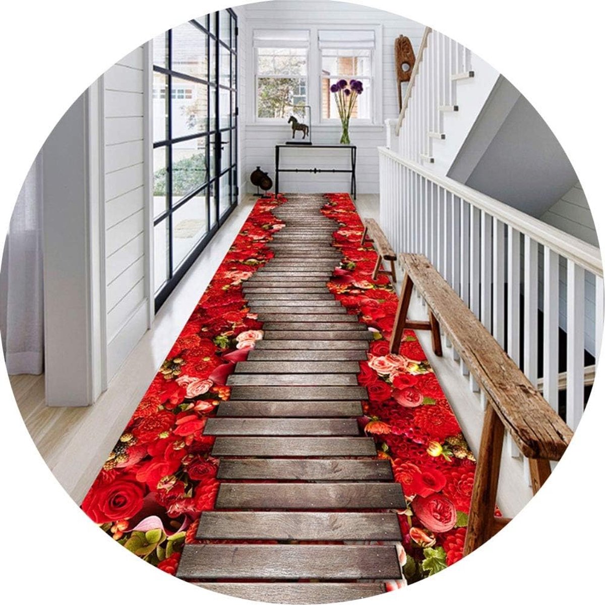 lange loper tapijten voor hal gebied tapijten Gang tapijt 3D afdrukken Rose Trail Huishoudelijke Non-slip ingang 5mm dik, meerdere maten (kleur: A, maat: 1.4x7m)