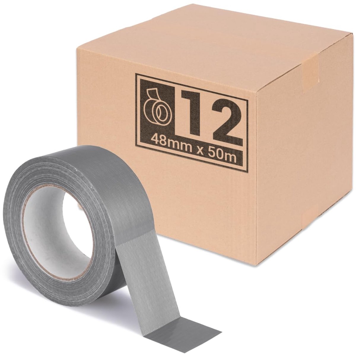 Verpacking Gaffa-tape, premium geweven tape, grijs, 50 m x 48 mm, pantsertape, reparatietape, hoge kleefkracht, met natuurlijke rubberen lijm