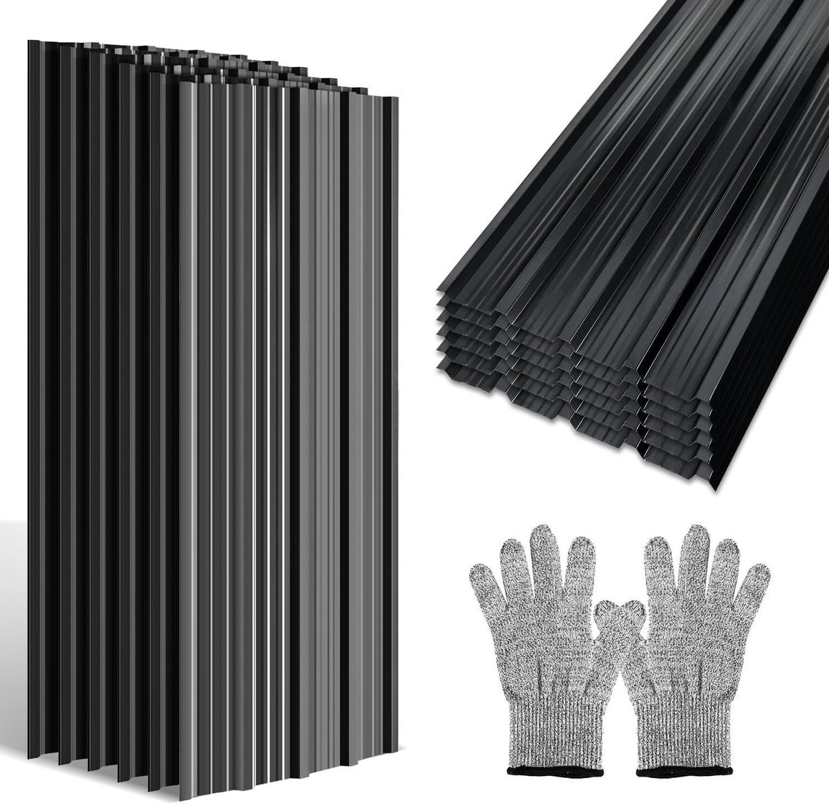 12x trapeziumplaat, profielplaat, 129 x 46 cm, set antraciet, 7 m², dakplaat verzinkt staal, 0,25 mm, dakplaten voor tuinhuis, schuur, carport en garage, incl. snijbeschermingshandschoenen