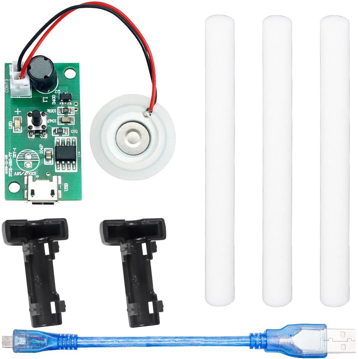 USB-luchtbevochtigermodule, 108 KHz 2 W 20 mm ultrasone verstuiver Mist Maker Driver Verstuiver Aan-knop Blijf vernevelen, met wattenstaafje Micro-USB-kabel