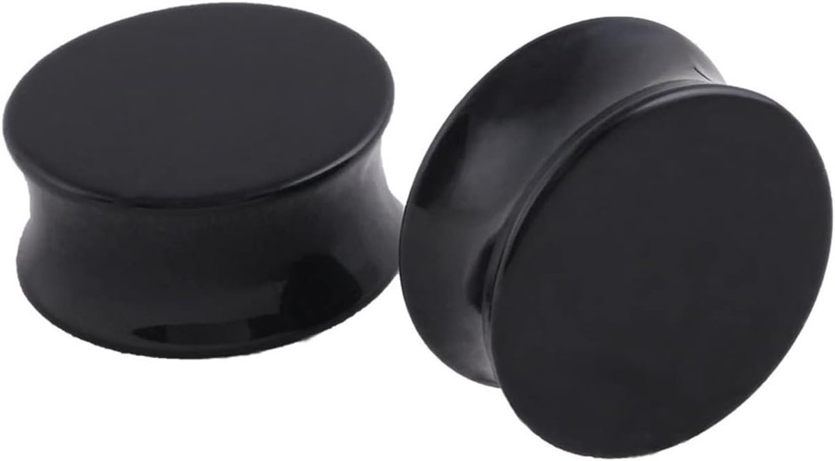 2 STKS Gauge Oorbellen Acryl, Womens Oor Tunnels en Plugs Meerdere Maten Piercing Oorbellen voor Vrouwen Zwart Ronde Vorm, Acryl, Geen edelsteen