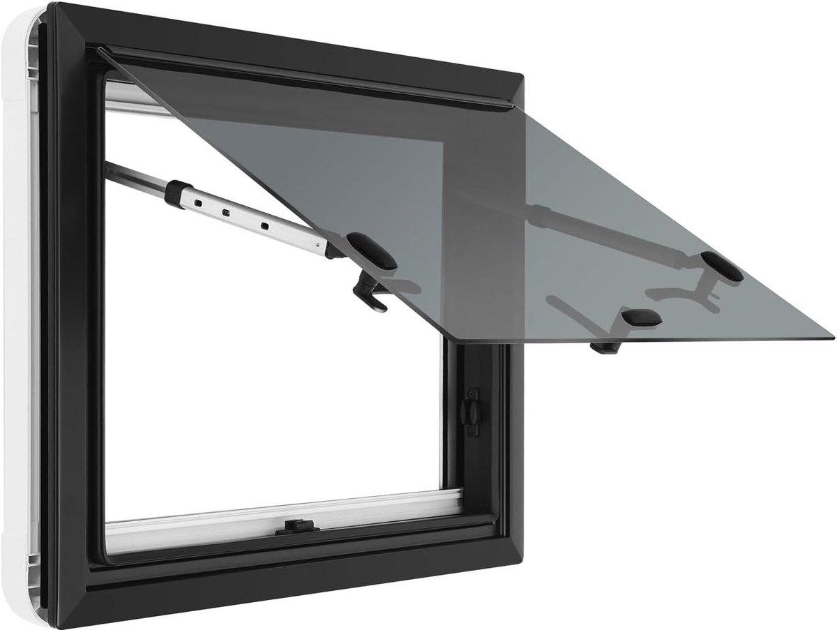 Uitzetvenster Zijvenster Campervenster & RV Klapvenster, Extern Push-venster met geïntegreerd Rollu en Muskietennet voor Caravan Van Camper (600*450mm)