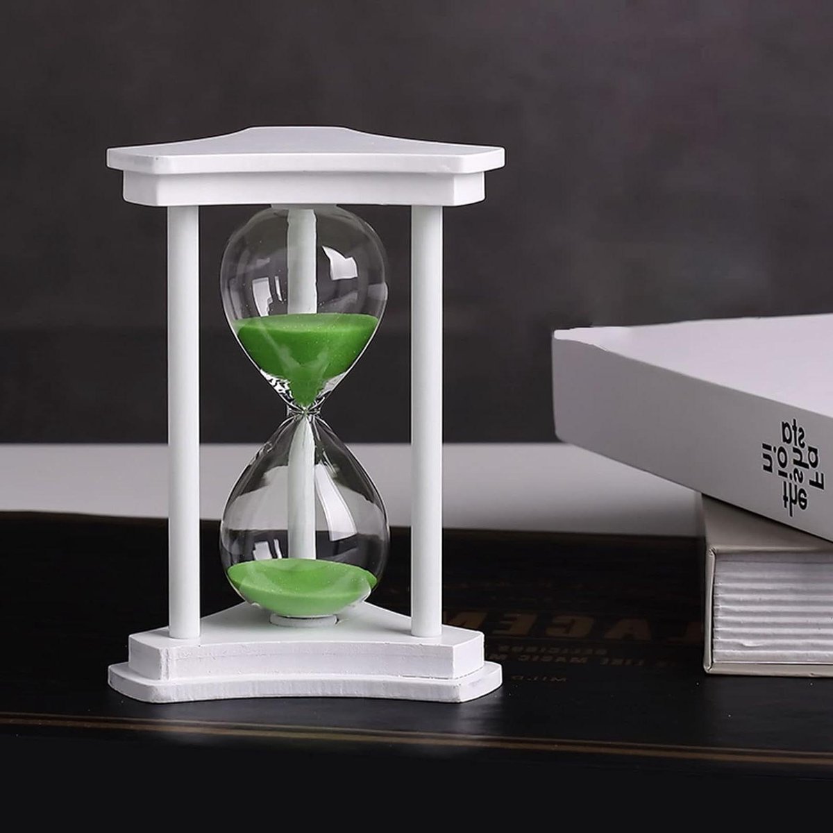 Grote Zandloper Timer - Zandklok Decoratief - Koken Bordspellen - Houten Frame - 60 minuten - Wit Groen Zand