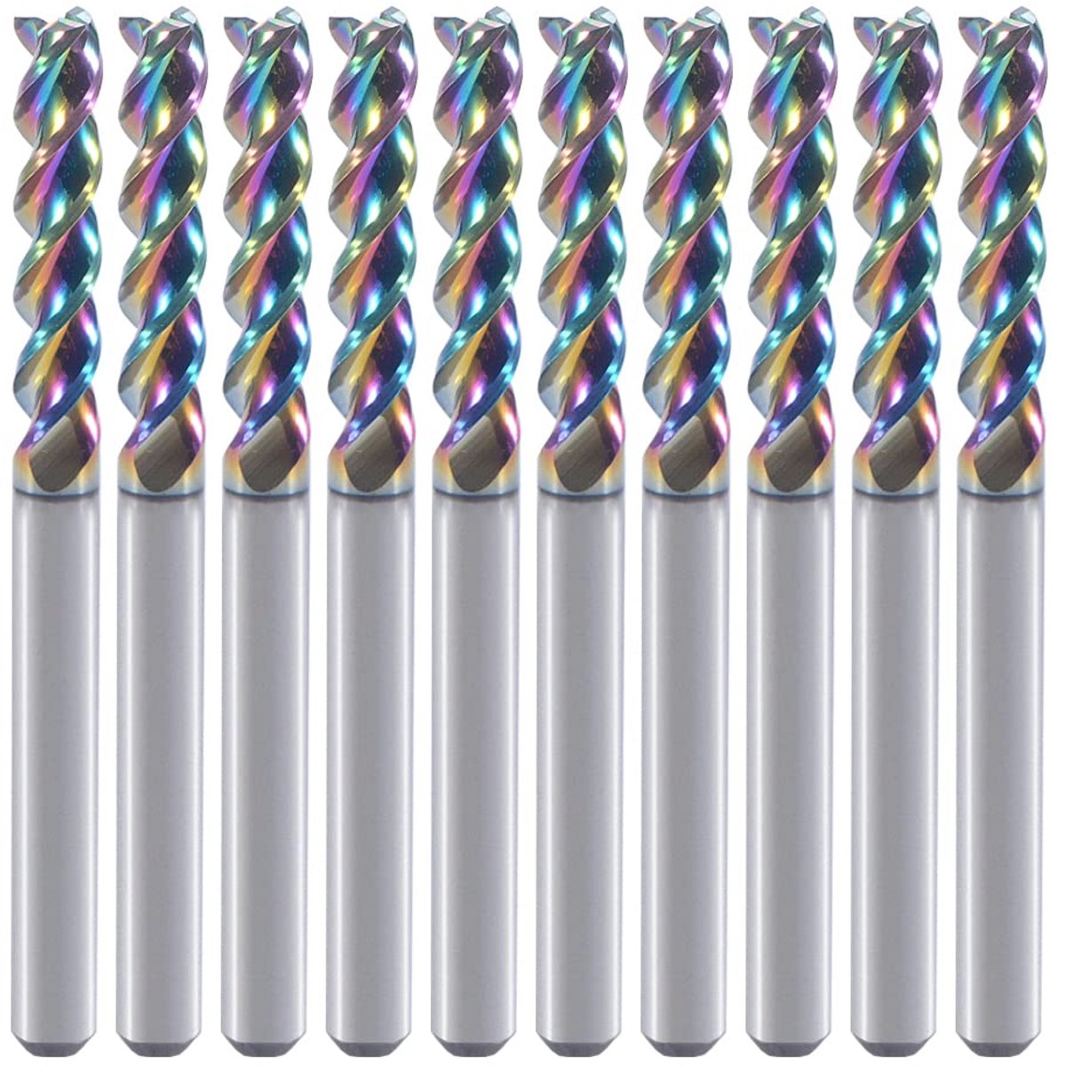 1/8" Carbide Square End Mill voor aluminium koper toepassingen, 3-fluit, 1/8" snijdiameter, DLC-coating, CNC-frezen, eindfrezen, U-type ontwerp, 10-pack (3,175 * 3,175 * 15 mm)