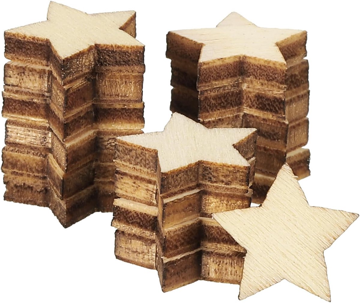 10 mm houten sterren, set van 200 onafgewerkte houten sterren, blanco houten uitsparingen, ornamenten, natuurlijke houten stukken voor kerstfeesten, knutselprojecten