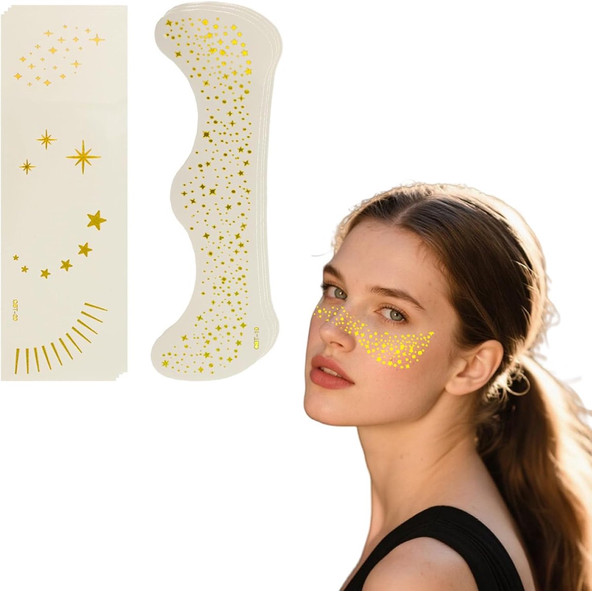 12 stuks glitter-zomersproeten tattoos, gouden, tijdelijke Sparkle Freckles, sterren & stippenstickers voor carnaval, feest