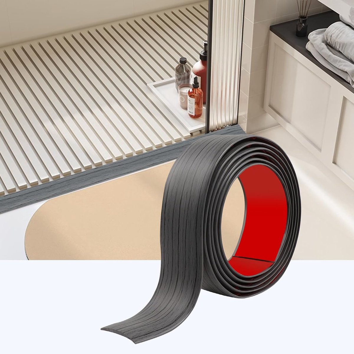 200 cm x 5 cm zelfklevende overgangsstrip, PVC deurdrempelstrip, drempelstrips voor deuropeningen voor het verbinden van vloeropeningen, tapijtdrempelovergangen, vloertegels (donkergrijs)