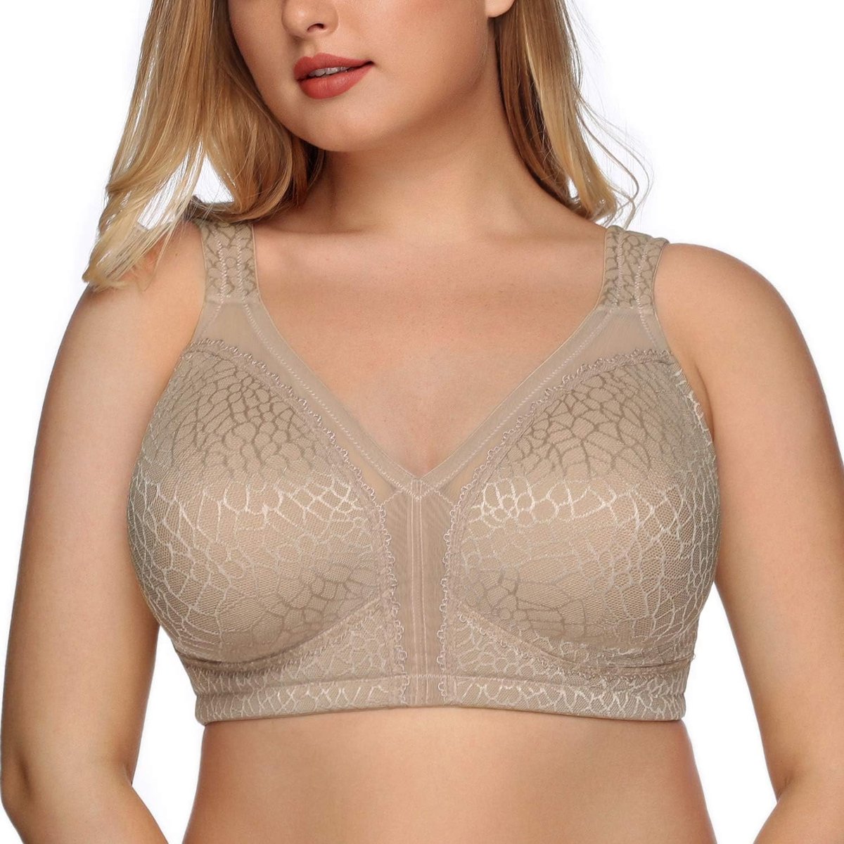 Minimizer-beha met volledig cup voor dames, comfortabel, zonder beugel, grote maten | Naadloze ongevoerde cup, omhulde beugel, converteerbare bandjes, glad rugvet, antislip zijde, grote maten, voor grote borsten