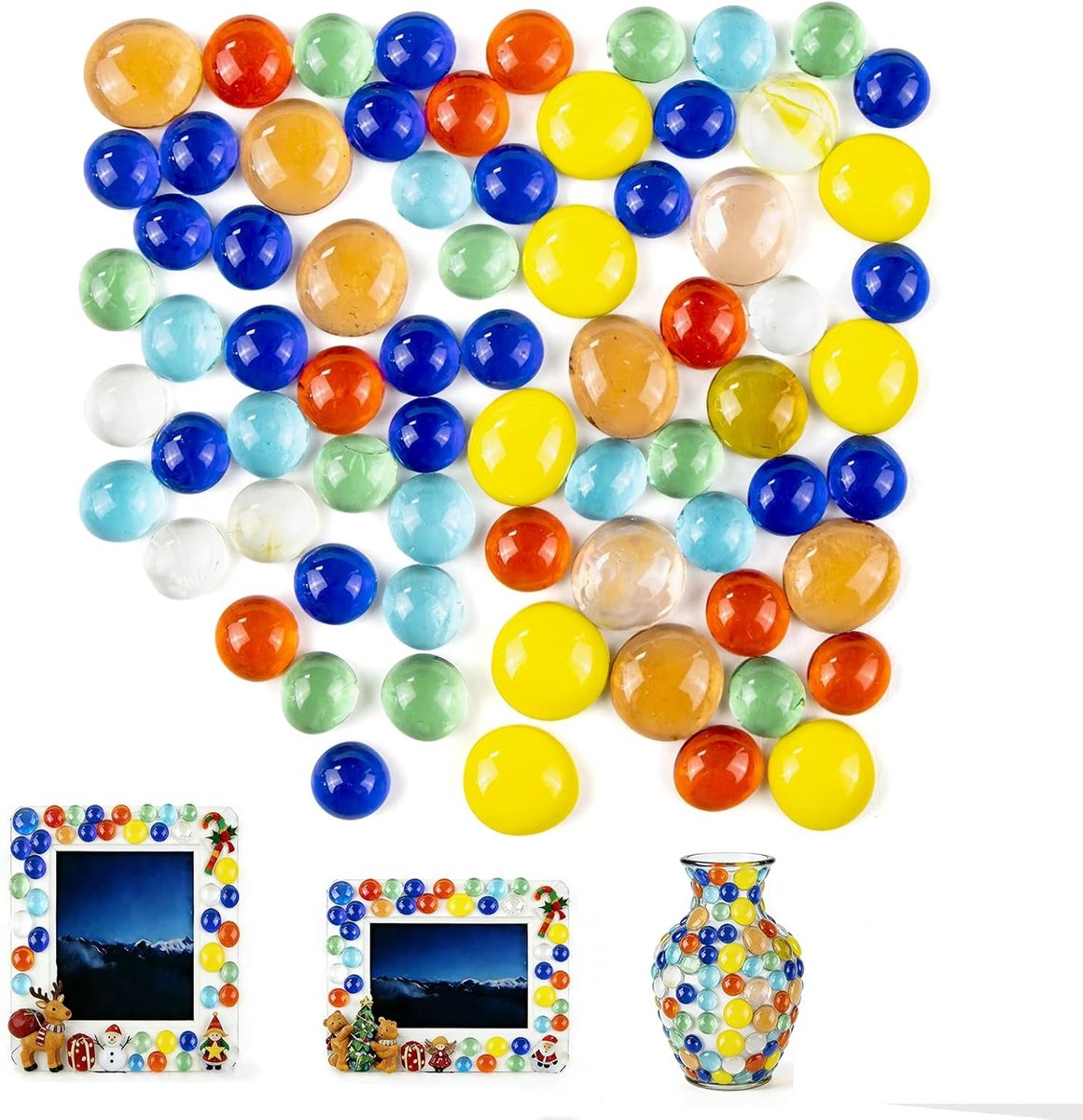 Mozaïekstenen om te knutselen, doe-het-zelf mozaïek, knutselset, glazen mozaïekstenen, ronde glasmozaïekstenen, kleurrijke mozaïekstenen voor fotolijsten, vazen, onderzetters, penhouder, woondecoratie