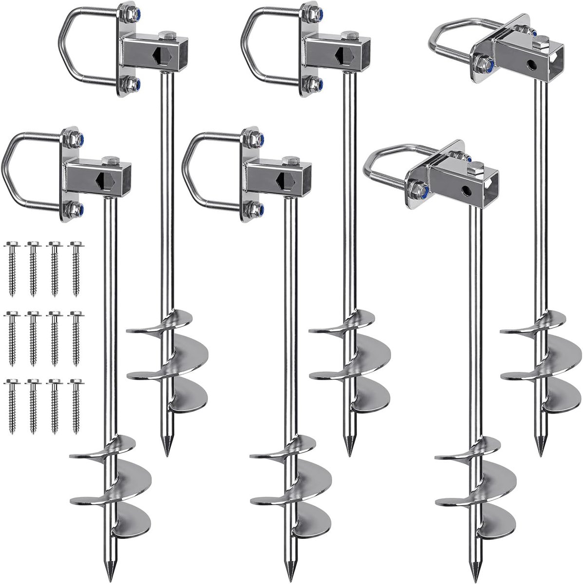 Tentpen, 62 cm Heavy Duty grondanker groot metalen zand aarde staak spiraal blade schroef in trampolines spike voor schommel set/camping/schuur/hond/carport met vaste lus, 4 stuks