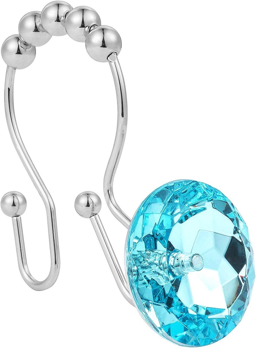Douchegordijn Aqua Metalen Haken Teal Decoratieve Douchegordijn Haken Turquoise 12-Pack Rvs Douchegordijn Ringen Badkamer Douchegordijn Staaf Roestvast