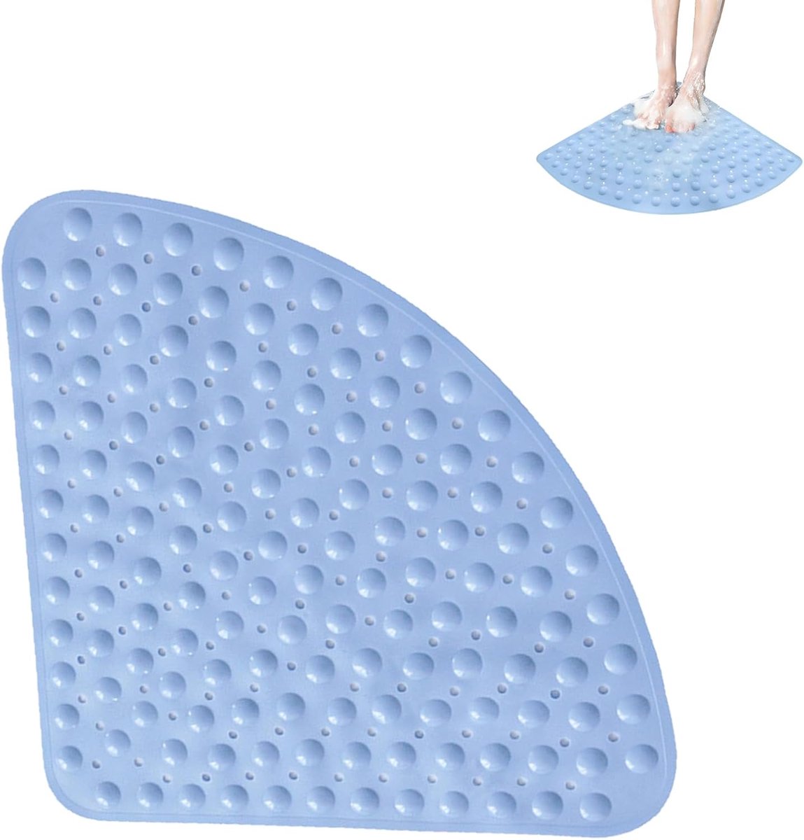 Driehoekig, 70 x 70 cm, antislip, douchemat, antislip, met zuignappen en afvoergaten, voor douche en sauna (lichtblauw)