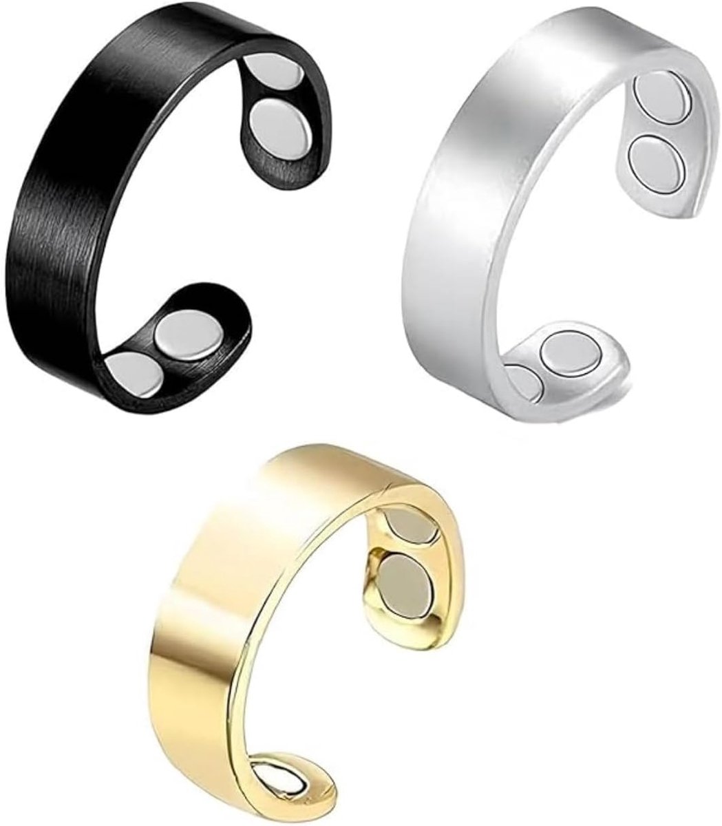 Ringen Set – 3 Stuks Levensenergie Ringen – Met 4 Krachtige Magneten – Verstelbare Koper Ring voor Mannen en Vrouwen – Slaap Ondersteuning – Goud Zilver Zwart
