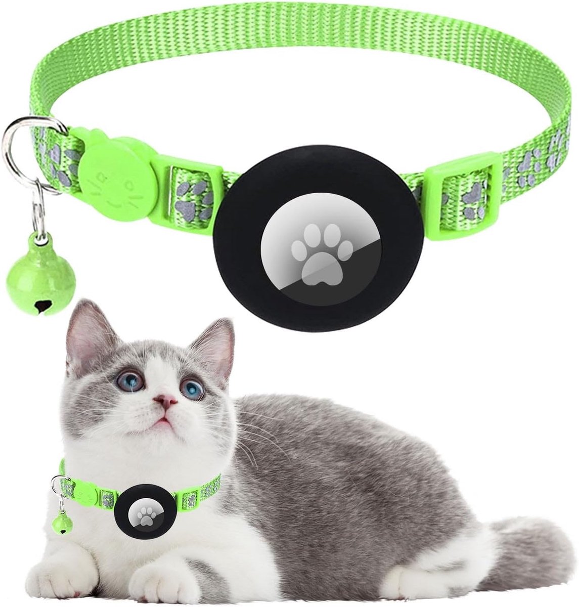 Kattenhalsband met Air Tag-houder, reflecterende lichtgewicht Airtag-kattenhalsband met bel en veiligheidsgesp, verstelbare snelsluiting, gepersonaliseerde kittenhalsband voor jongen en meisje