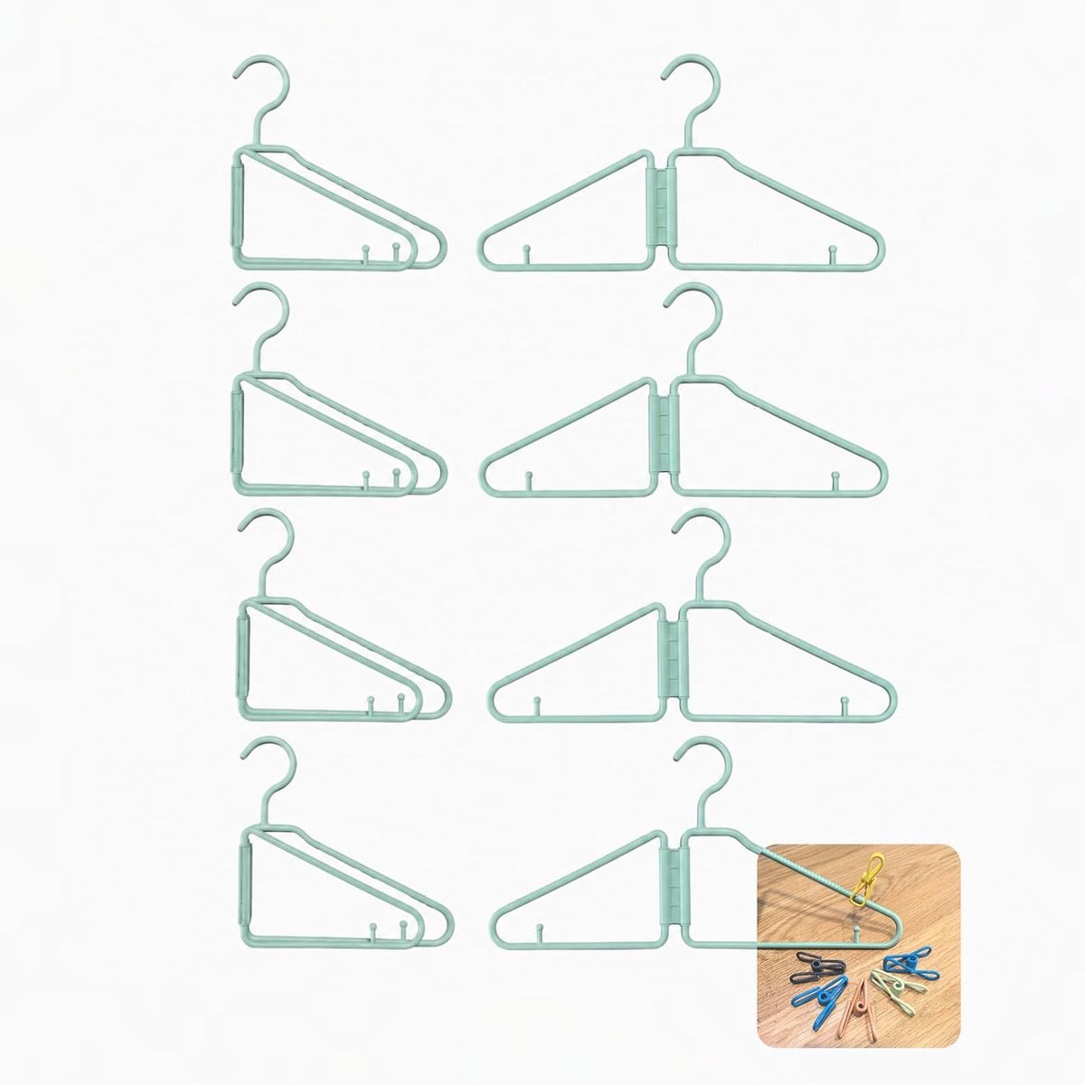 8 stuks opvouwbare reishangers, groen | Ruimtebesparend | Geen montage nodig | Vouwt plat