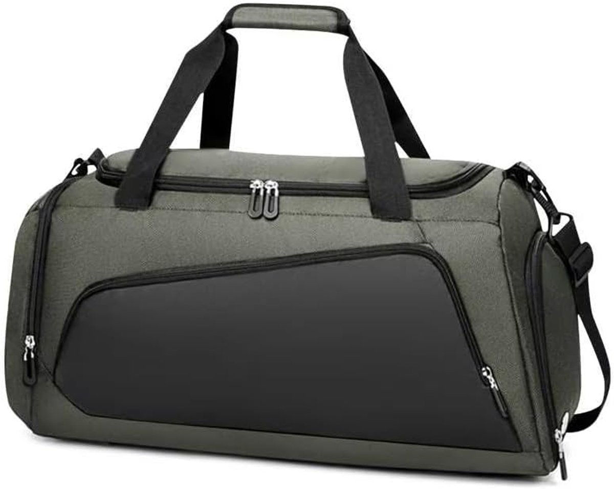 Sporttas plunjezak met natte zakken en schoenenvak, opvouwbare overnachting weekendtassen voor dames en heren, Trainingstas Weekendtas Duffel Bag voor sport en reizen (grijs, 40L)
