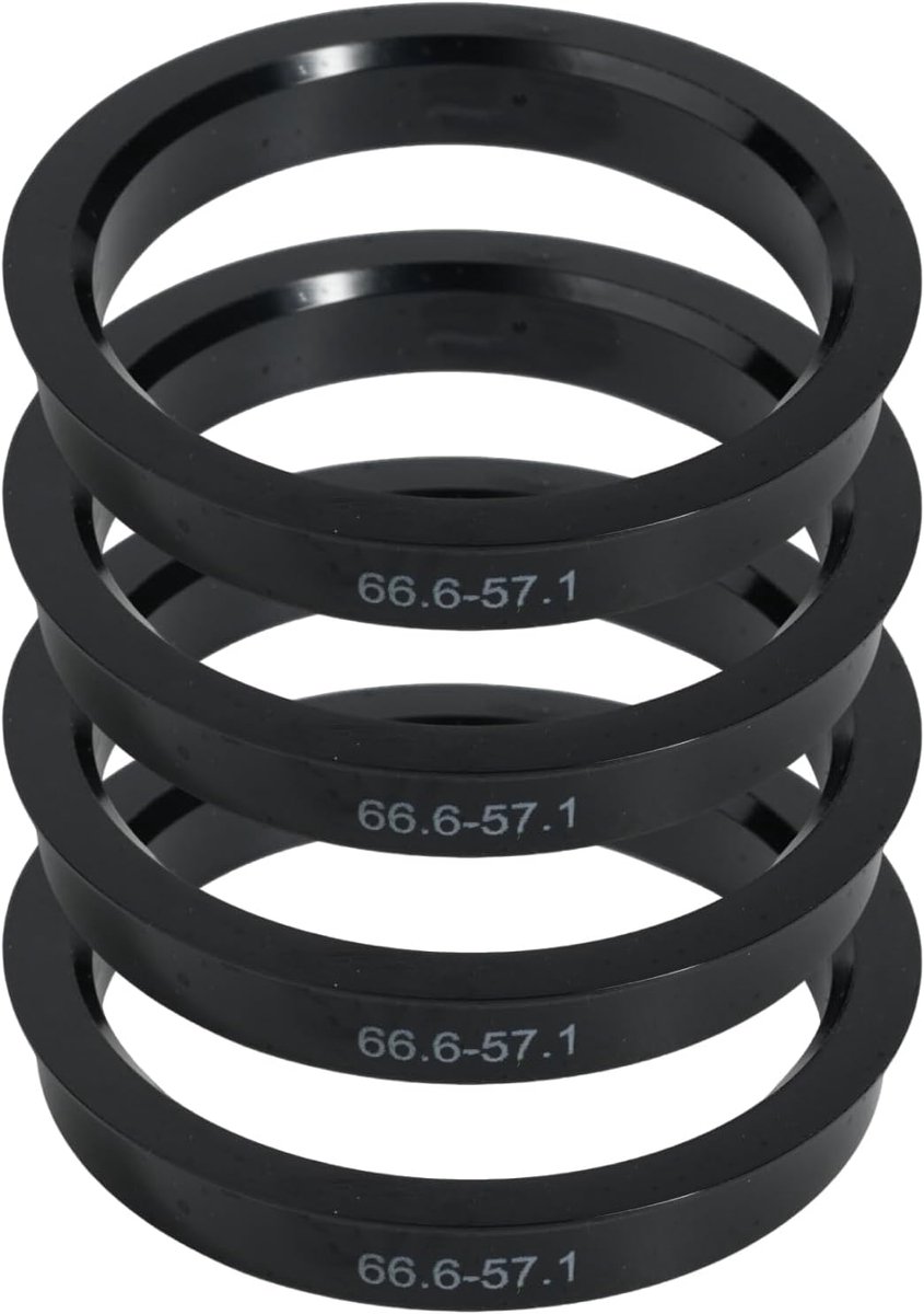 4 stuks centreerringen 66,6 naar 57,1 mm – kunststof naafcentreerringen voor aluminium- en staalvelgen, geschikt voor VW, Audi, Mercedes, trillingsvermindering, nauwkeurige wielcentrering
