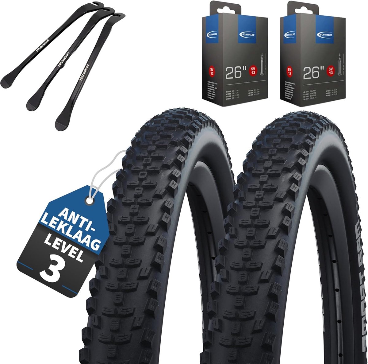 Fietsbanden set van 2 - 26 x 2.00 Inch - Optioneel met binnenband - Inclusief 3 bandenheffers - SnelShoppen